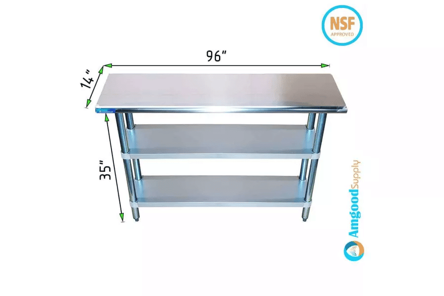 AmGood 14in x 96in Stainless Steel Utility Work Table