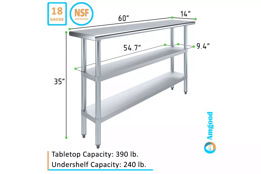 Thumbnail: AmGood 14 x 60 in. Stainless Steel Work Table Two Undershelves
