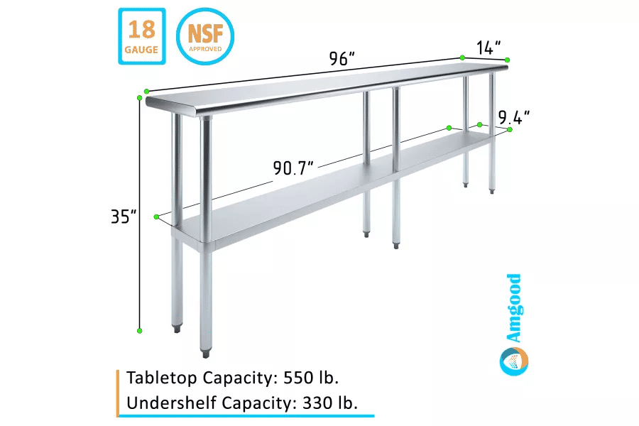 AmGood 14 in. x 96 in. Stainless Steel Table