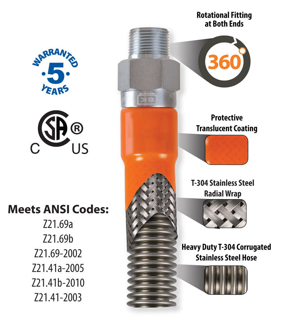 Thumbnail: 1" X 24" Gas Hose Connector Swivel-Pro Kit  Quick Disconnect