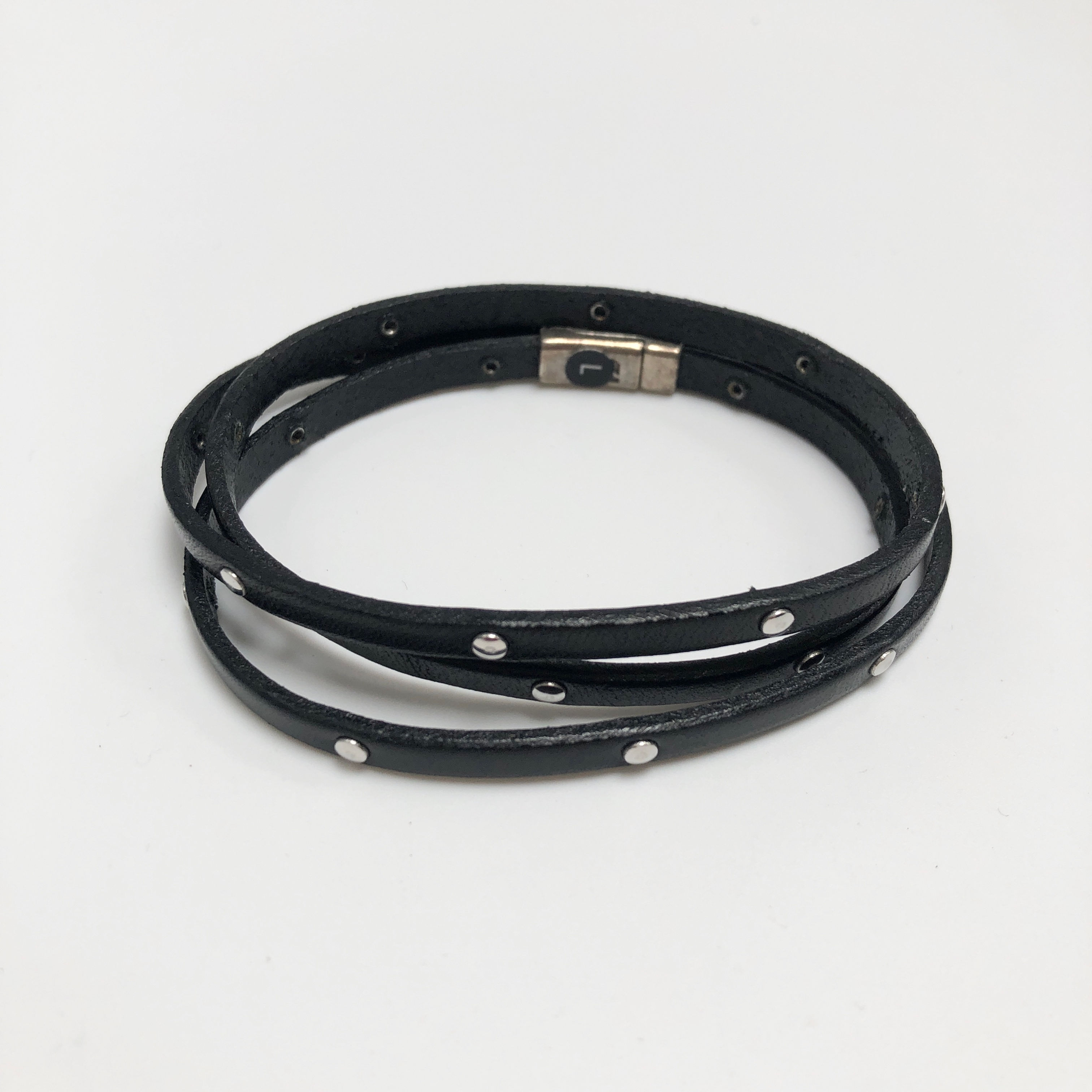 Black Leather Studded Wrap Bracelet