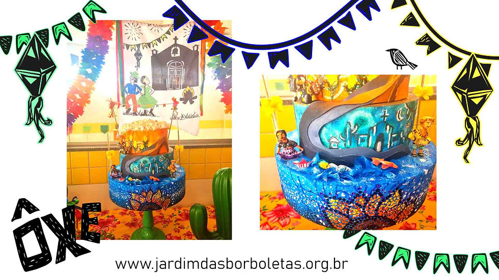 Arraiá do Casulo das Borboletas 2024 — Decoração — Bolo Cenográfico Julino — Artista Beatriz Carvalho