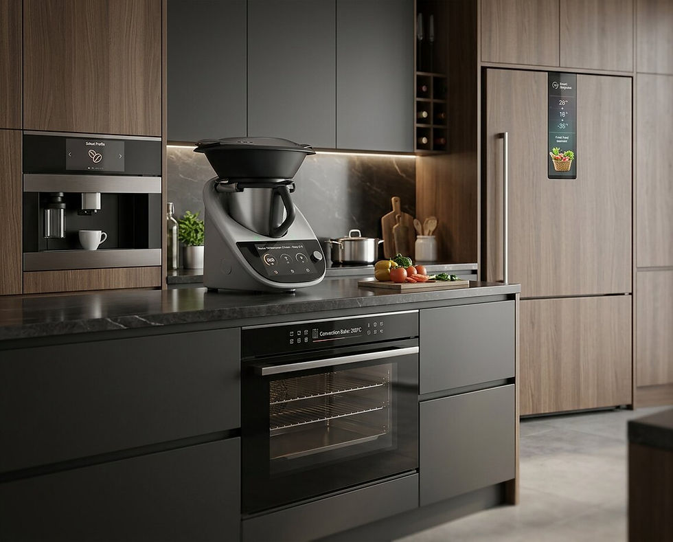 smart home with a variety of appliances with built in displays