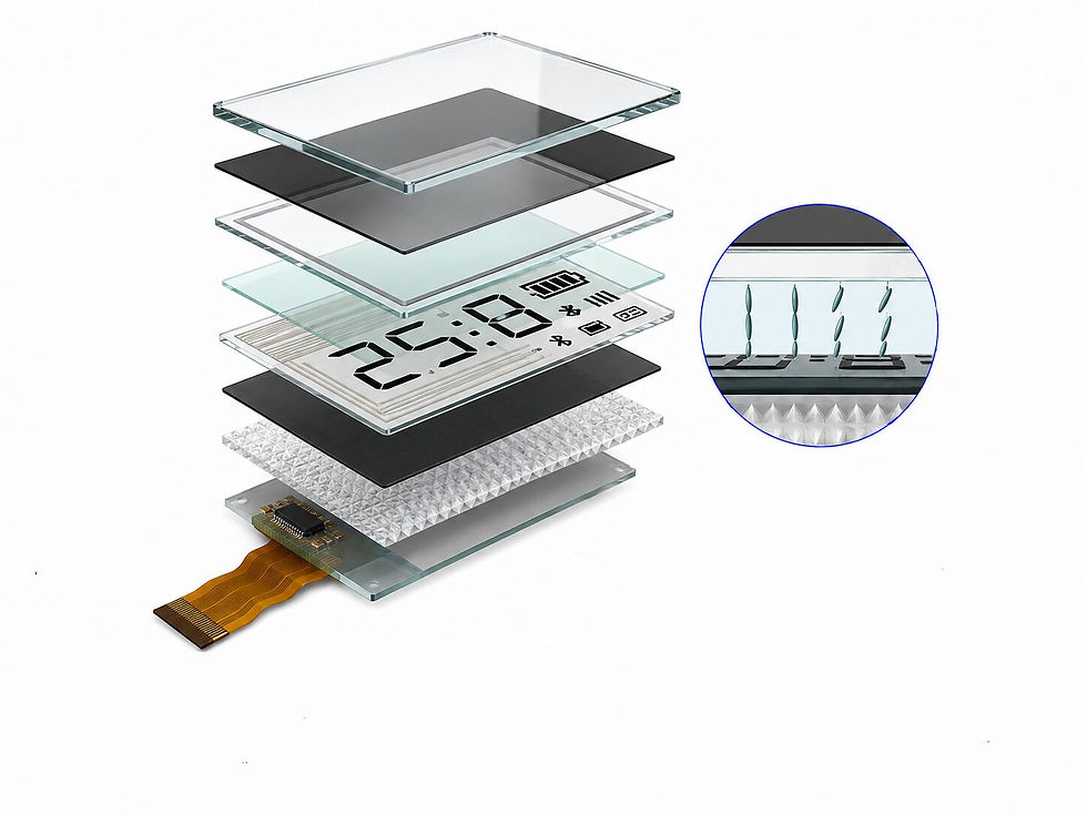 layered stack of IBN Passive display technology, with an expanded view of the technology