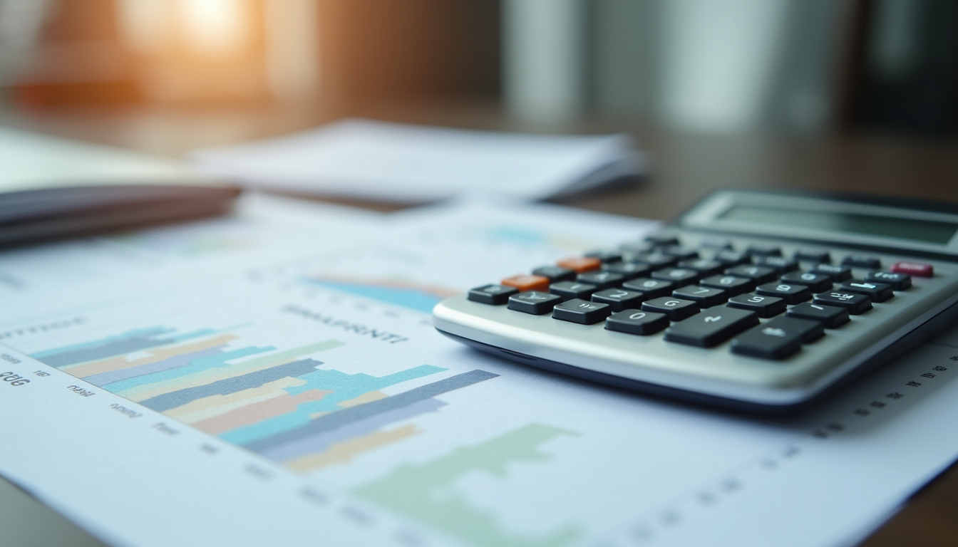 Close-up view of financial documents and calculator on a desk