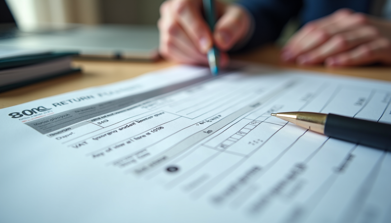 Close-up view of a VAT return form being filled out on a desk