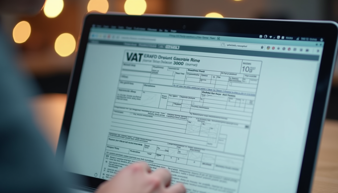 Close-up view of a laptop screen showing a VAT return form being filled out