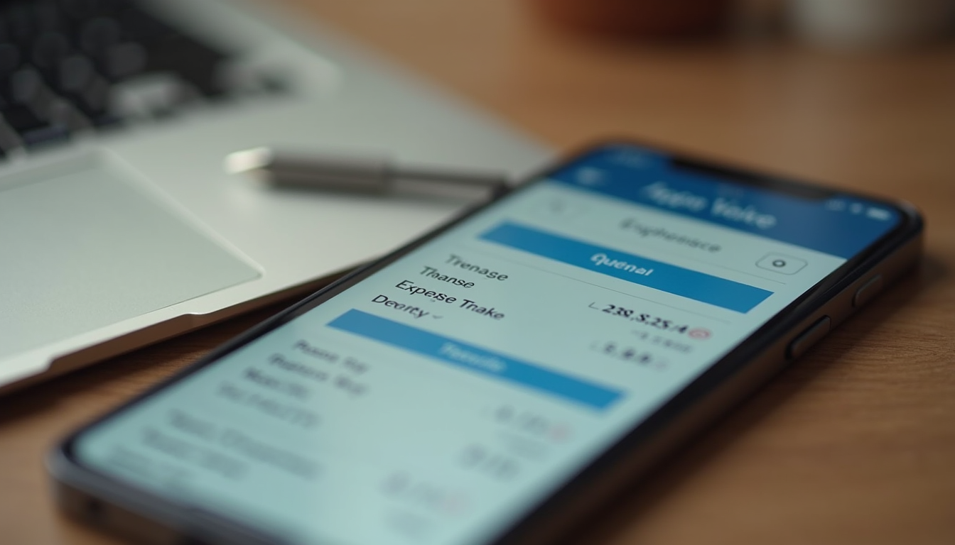 Close-up view of a smartphone showing expense tracking app
