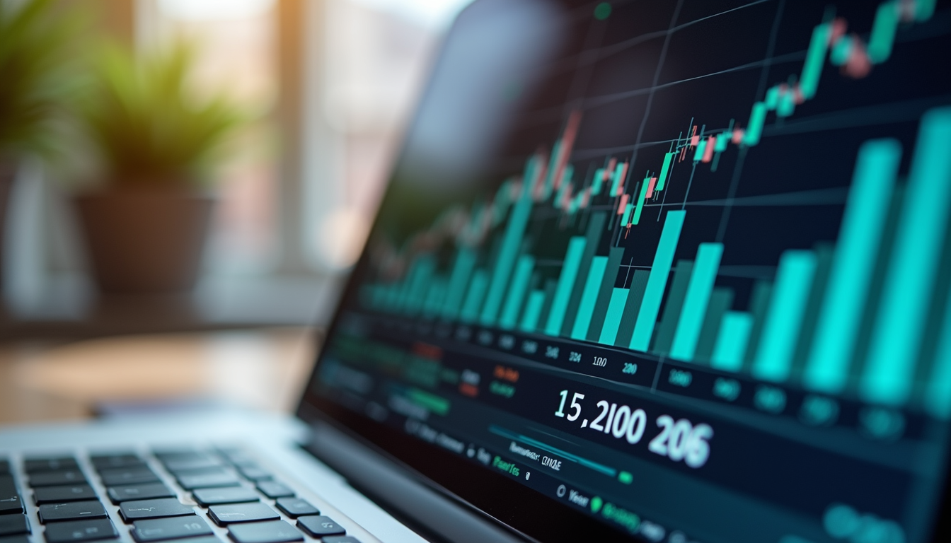 Close-up view of a laptop screen showing financial graphs and tax calculations