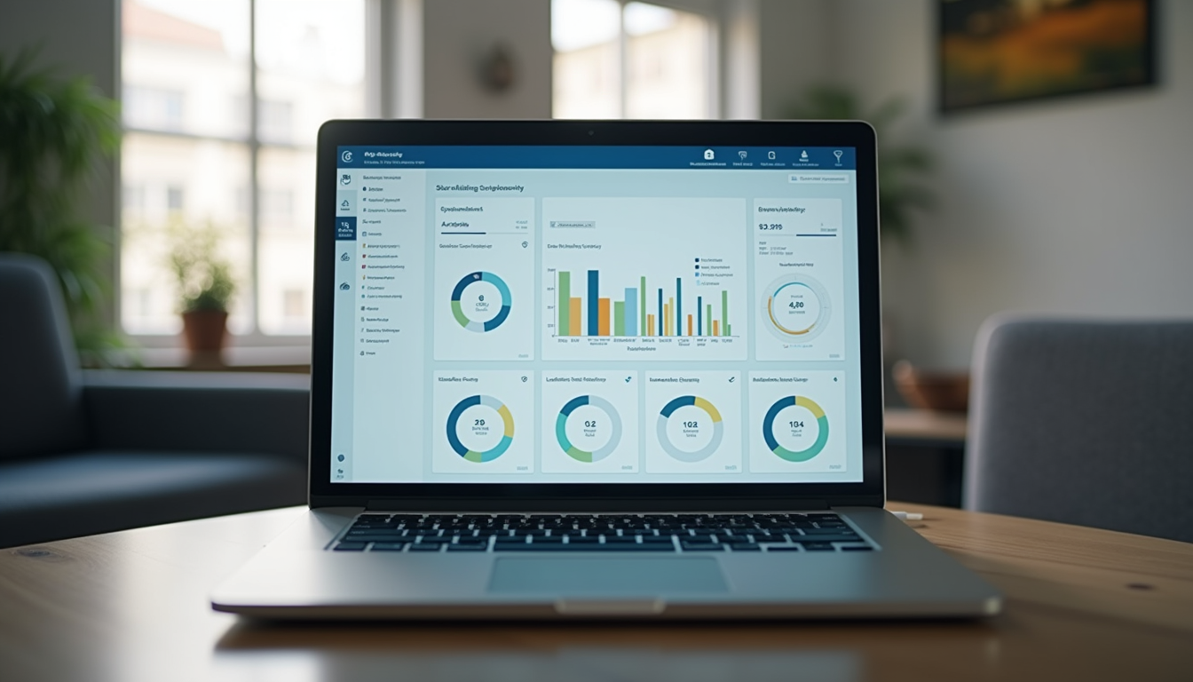 Eye-level view of a laptop displaying accounting software dashboard