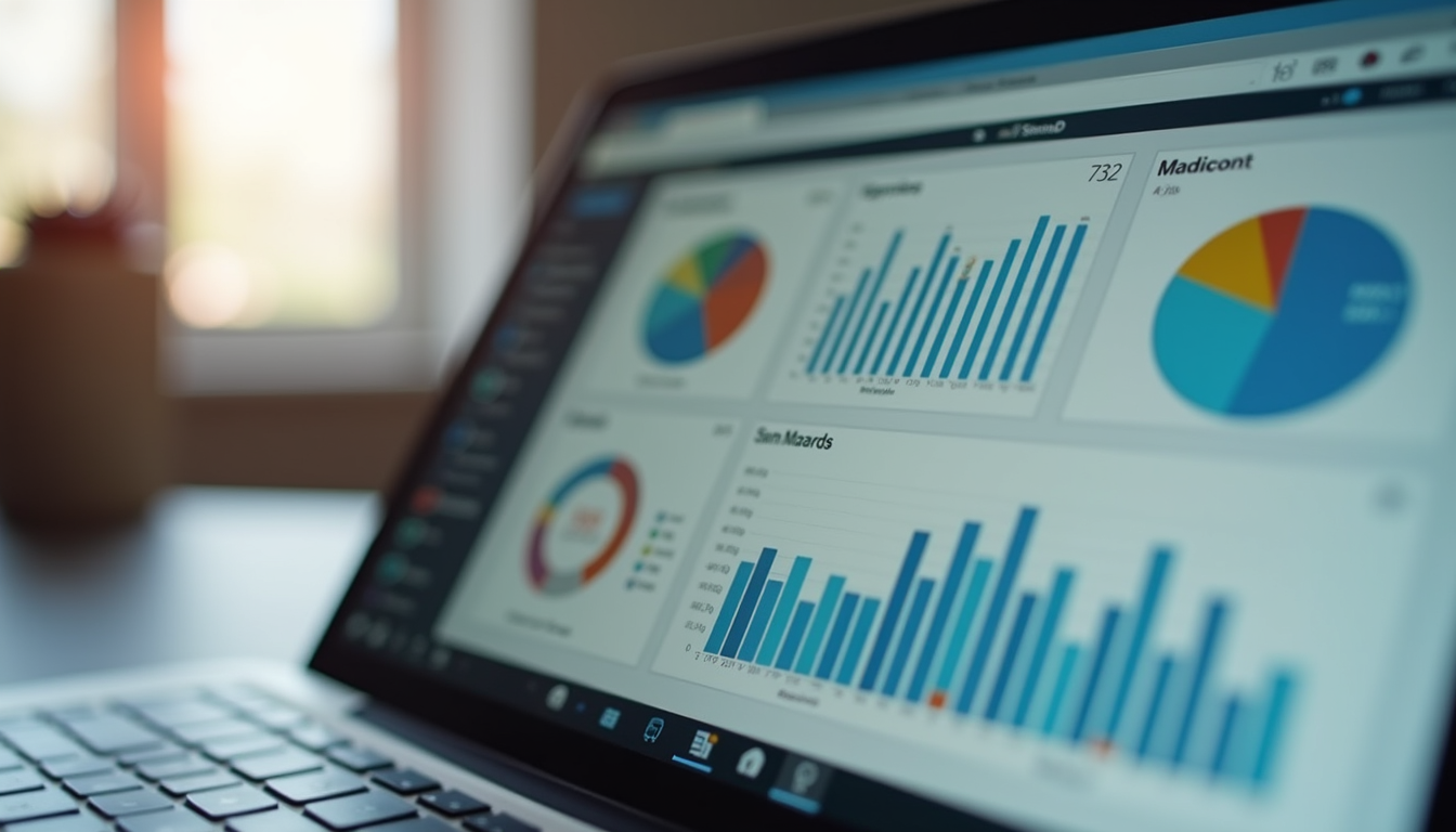 Close-up view of a laptop screen showing accounting software dashboard