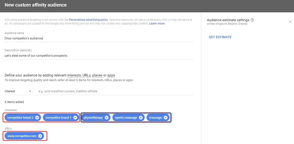 Custom affinity audience competitor