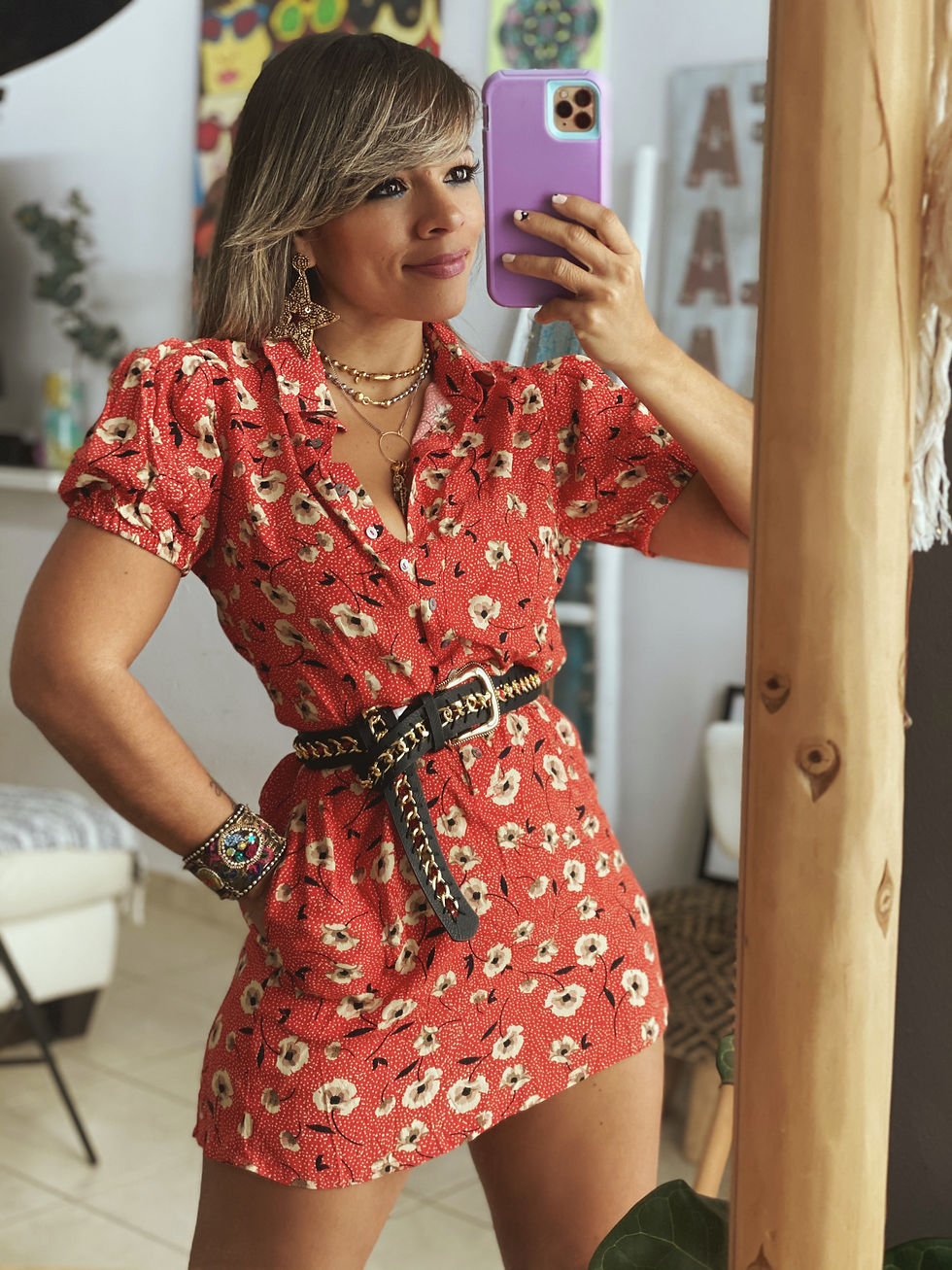 Thumbnail: Red+ Taupe Floral Dress