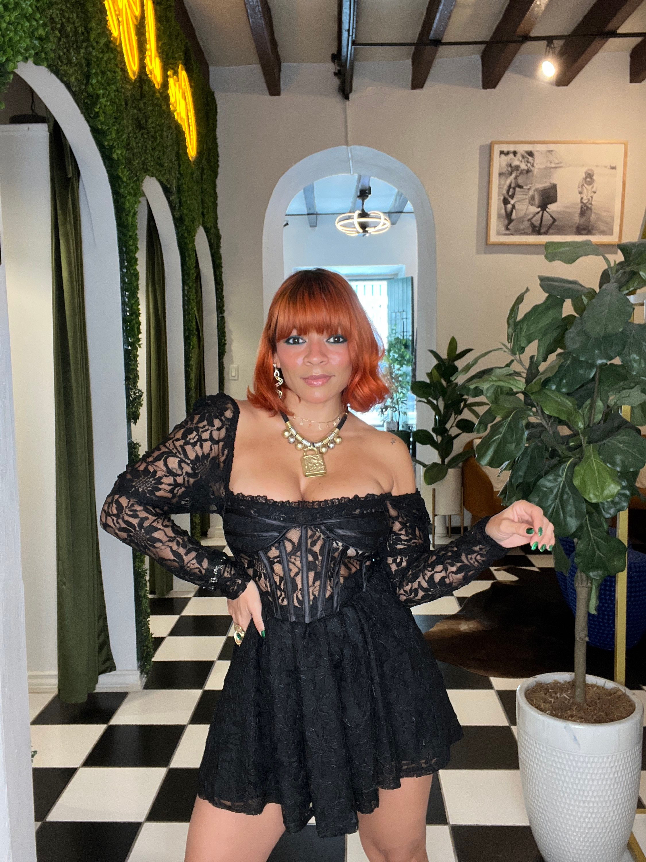 Lace corset mini dress