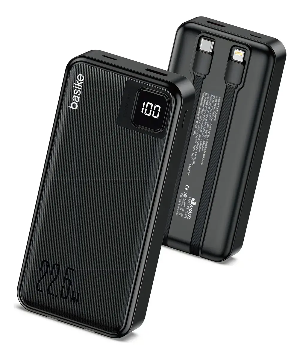 Power Bank Basike 20000mAh Preto, Carga Rápida 22.5W
