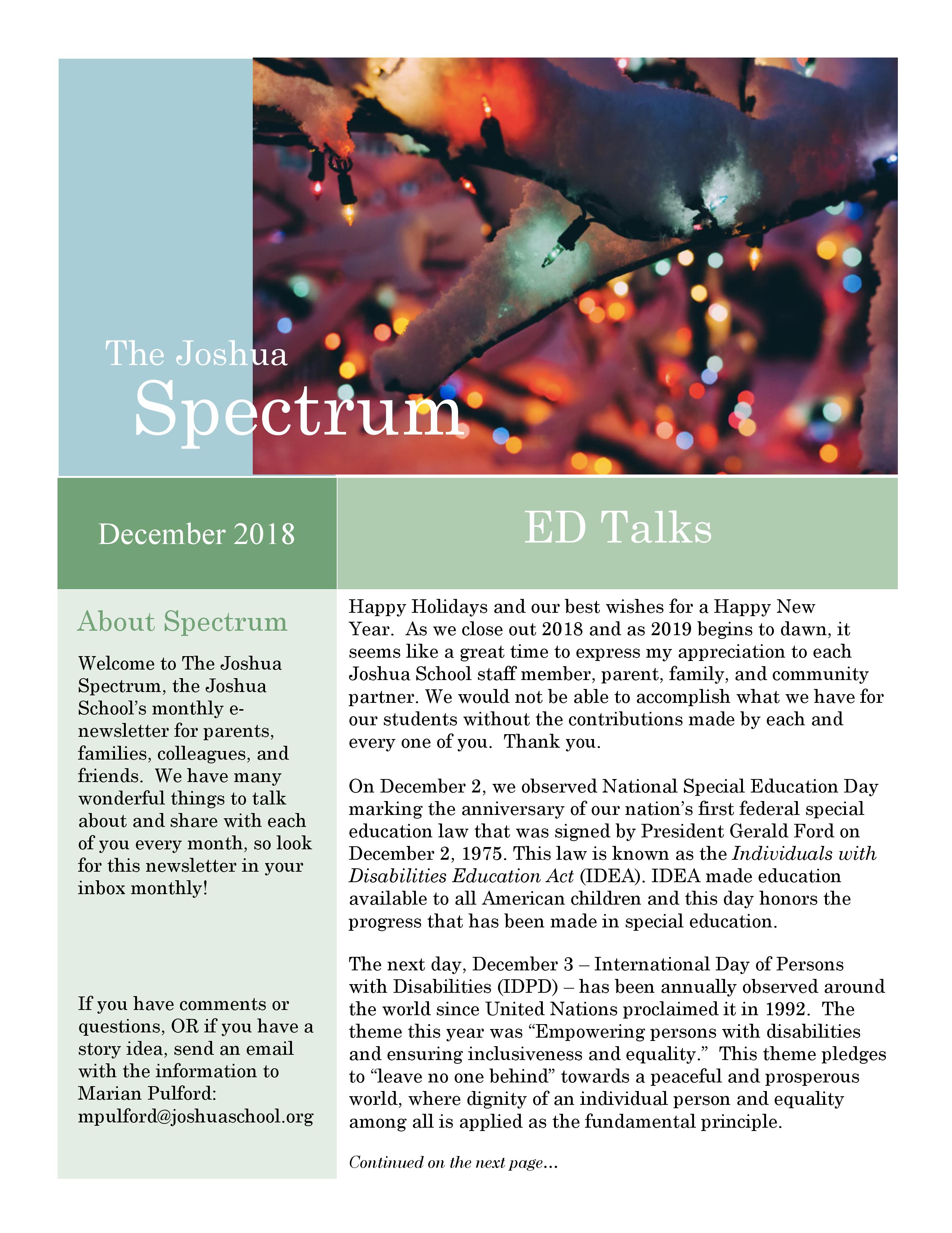 The Joshua Spectrum December 2018