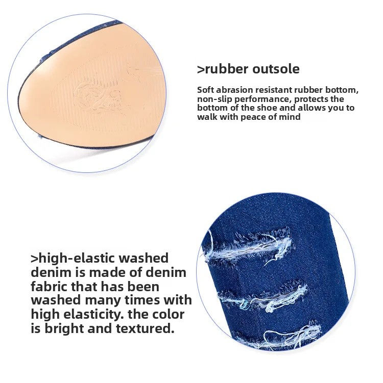 Miniature : Long Boots Elastic round Head High Top Denim Boots