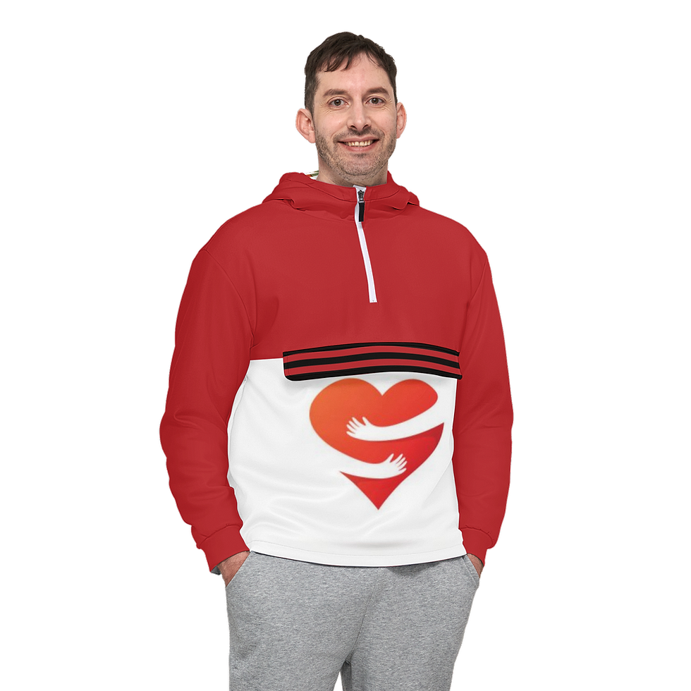 Thumbnail: HUMANITY white&red Unisex Fleece-Lined Quarter Zip Pocket Hoodie