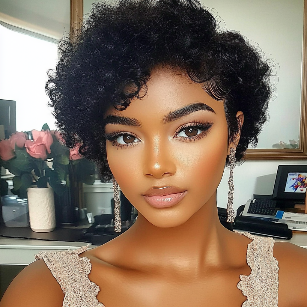 Perruques courtes bouclées en cheveux humains