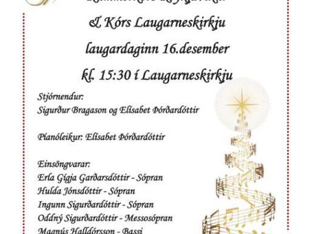 Jólatónleikar - Laugardaginn 16.des klukkan 15:30