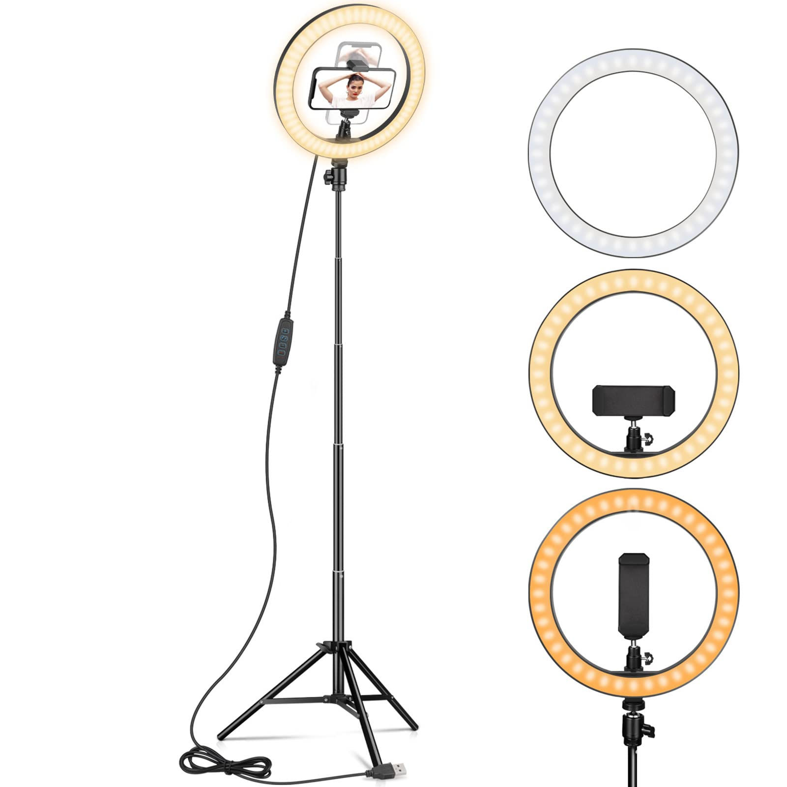 Ring Light 10" with 67" Extended Tripod Stand & Phone Holder for YouTube Video C