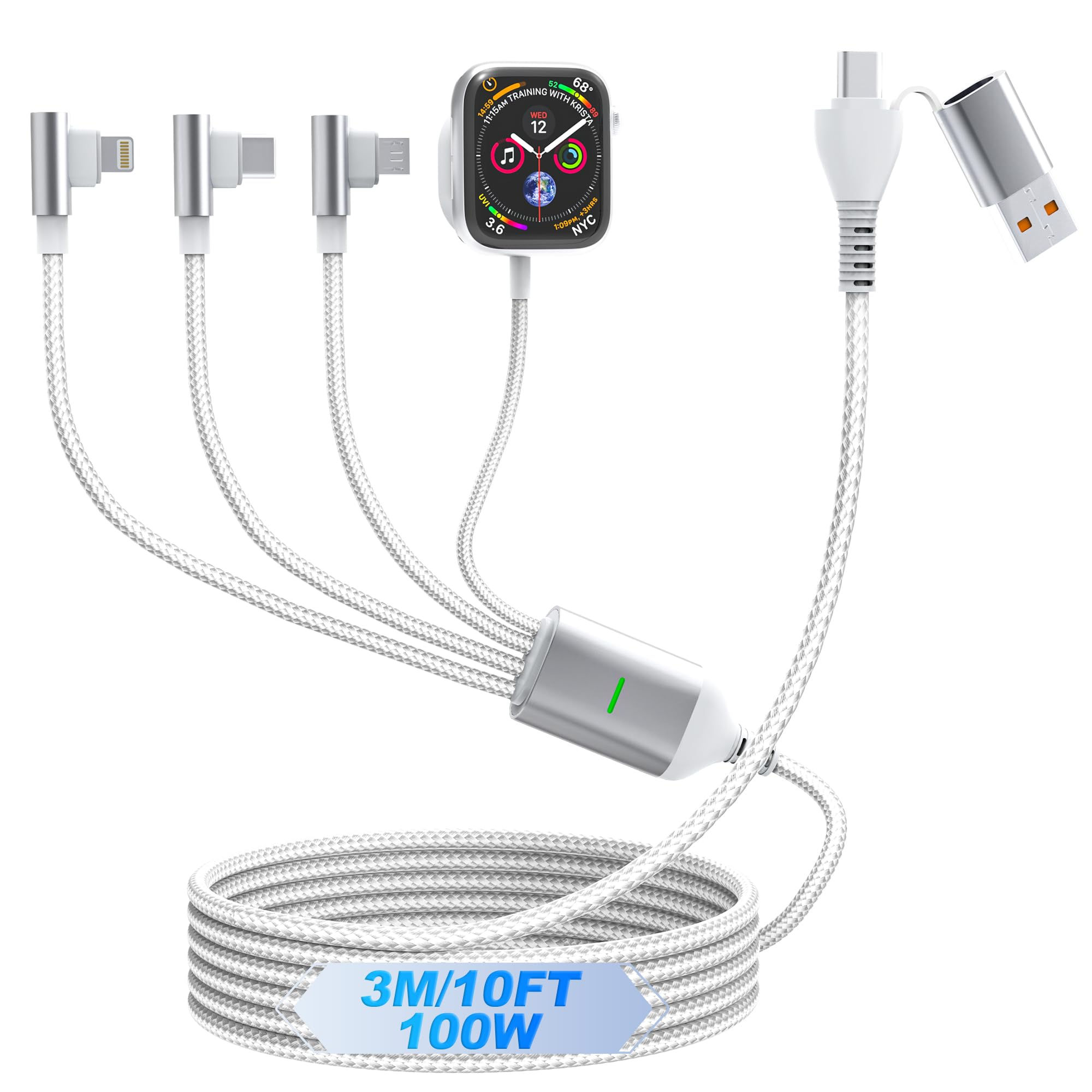 4 in 2 Multi Charging Cable for iPhone and Apple Watch 100W USB C Fast Charging