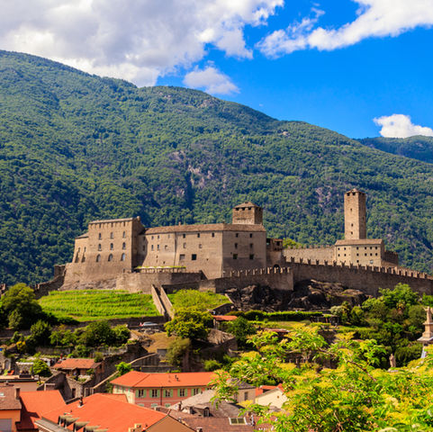 Castle on hillside of Bellinzona, Switzerland