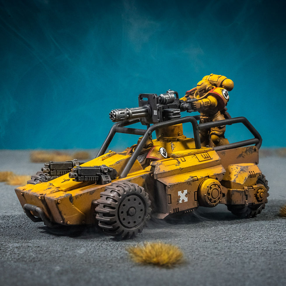 A warhammer 40,000 Primaris Invader ATV conversion by Offbeat Builds - a cross between an ATV and A US Army DPV.