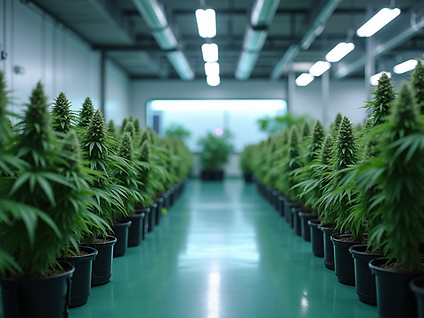 environmental shot modern cannabis facility professional lighting equipment pristine works