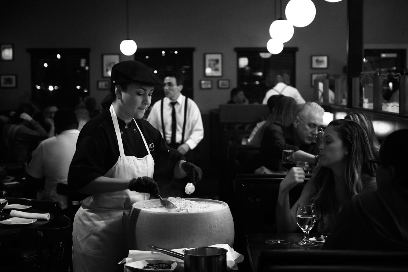 Ruota di Parmigiano, Our ultimate tableside experience!  Creamy fettuccine Alfredo tossed in a Parmigiano-Reggiano wheel to give it an extraordinary and rich flavor
