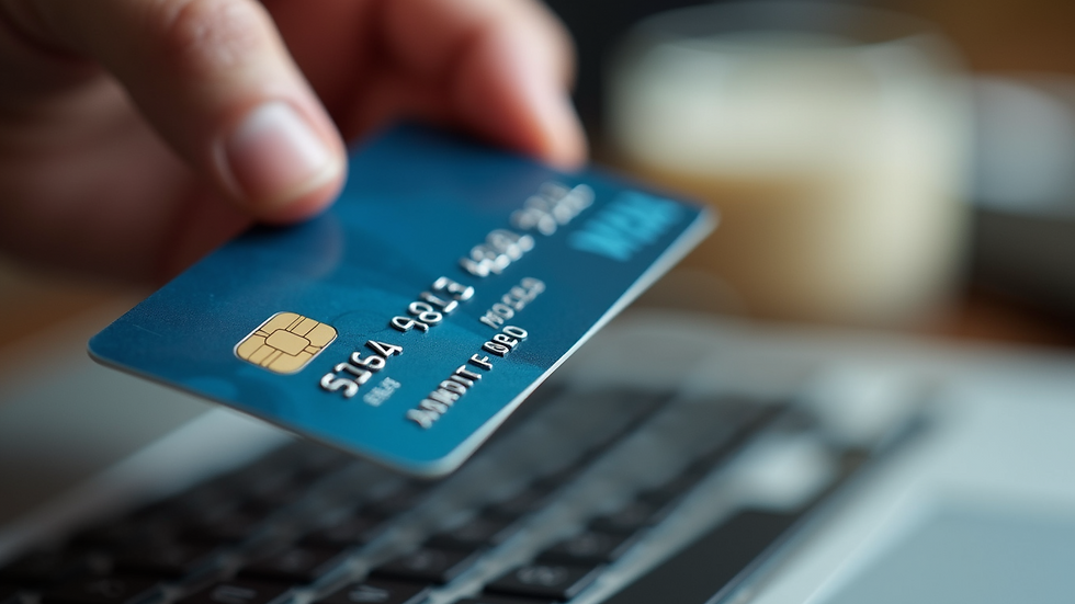 Close-up view of a credit card being used for online payment