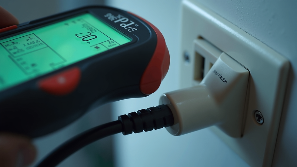 Close-up view of a PAT testing device connected to an electrical appliance