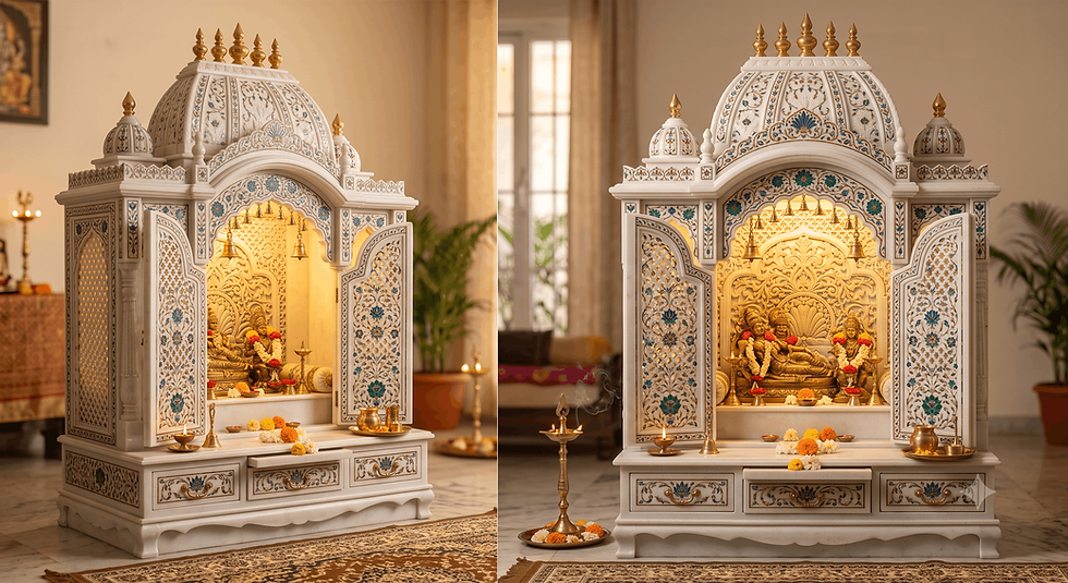 Luxurious Marble with Inlay Work Design Pooja Room