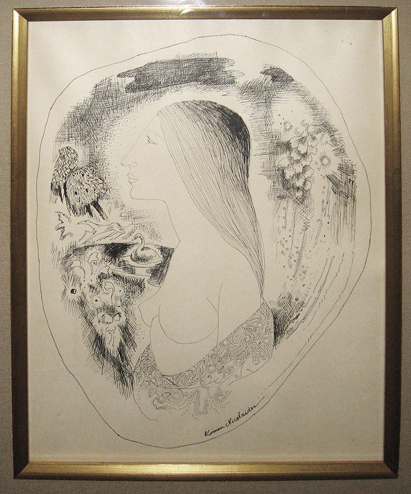 Kimon Nicolaides Rare Surreal Portrait Drawing