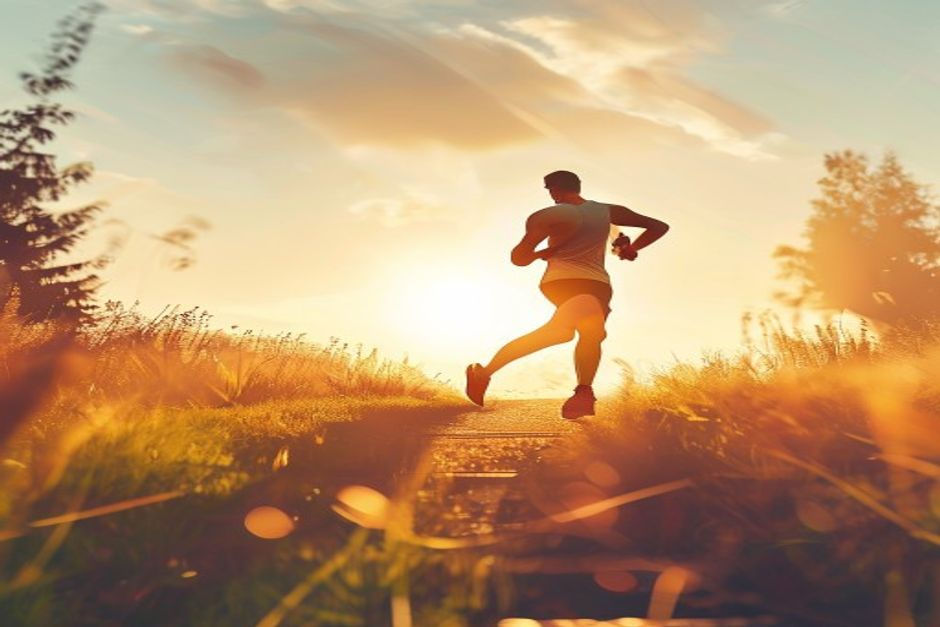 Person running outdoors at sunrise symbolizing exercise and healthy living