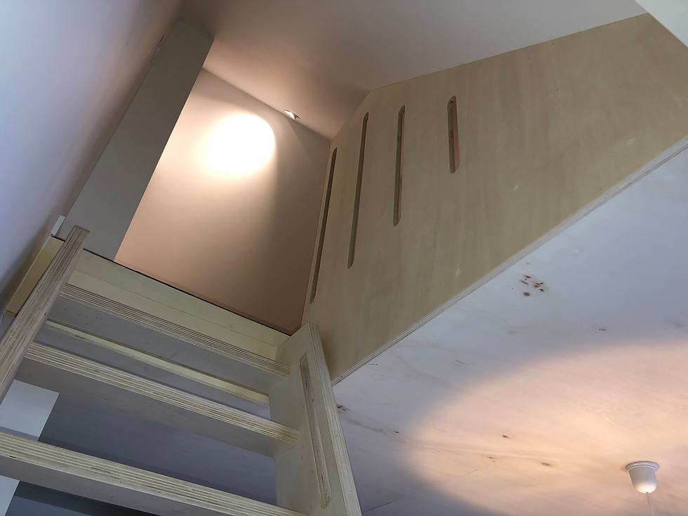 echelle, garde-corps et plafond CP peuplier