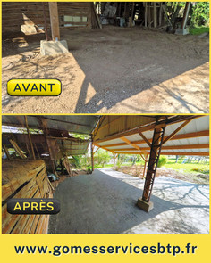 Avant-après terrassement : transformation d'un terrain brut en allée structurée