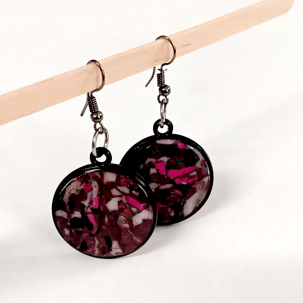 Thumbnail: Pink Brown White Marble Polymer Dangle Earrings
