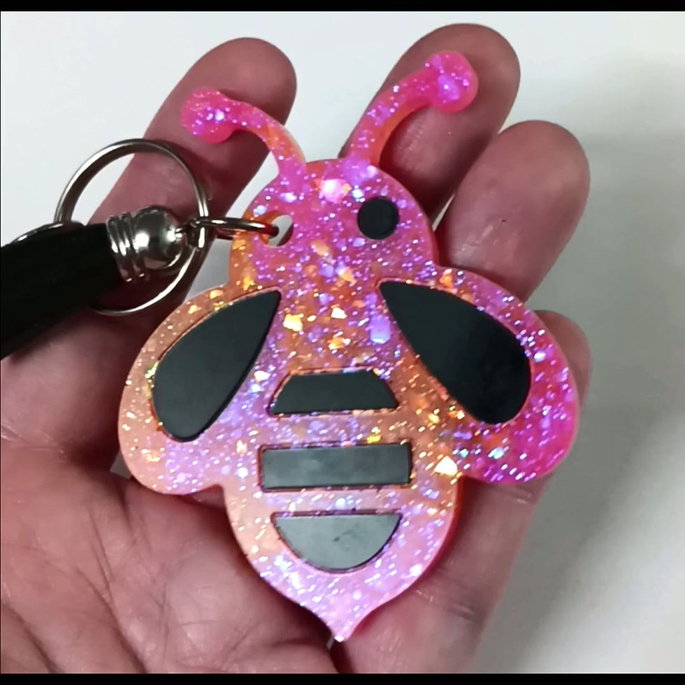 Thumbnail: Orange Pink Black Glitter Bee Resin Keychain