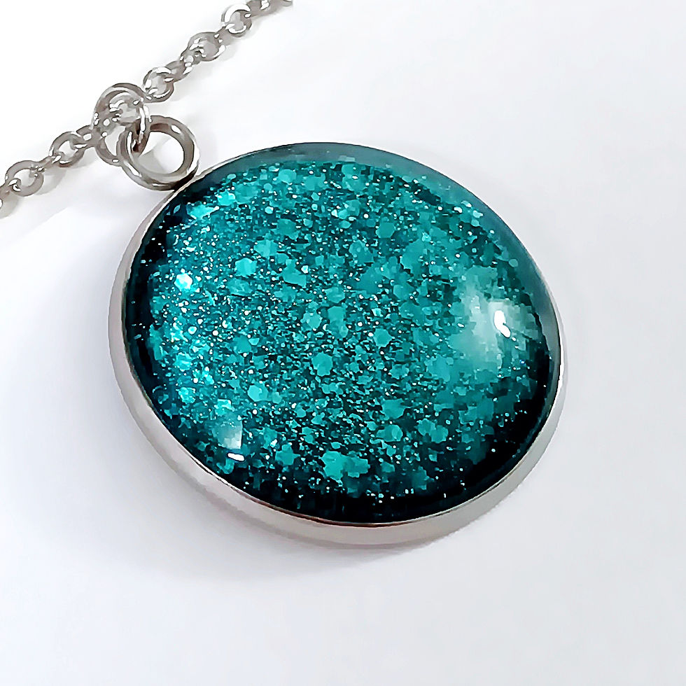 Thumbnail: Blue Glitter Glass Pendant Necklace