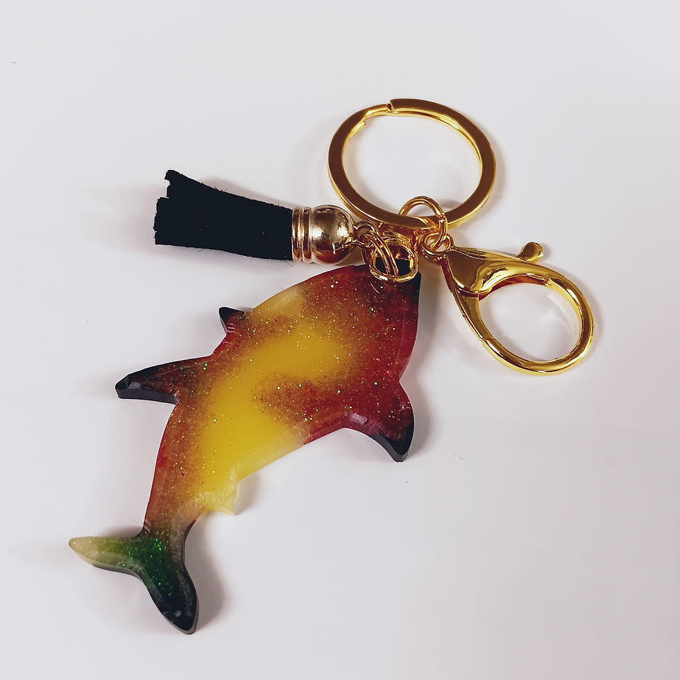 Thumbnail: Yellow Pink Black Shark Resin Keychain