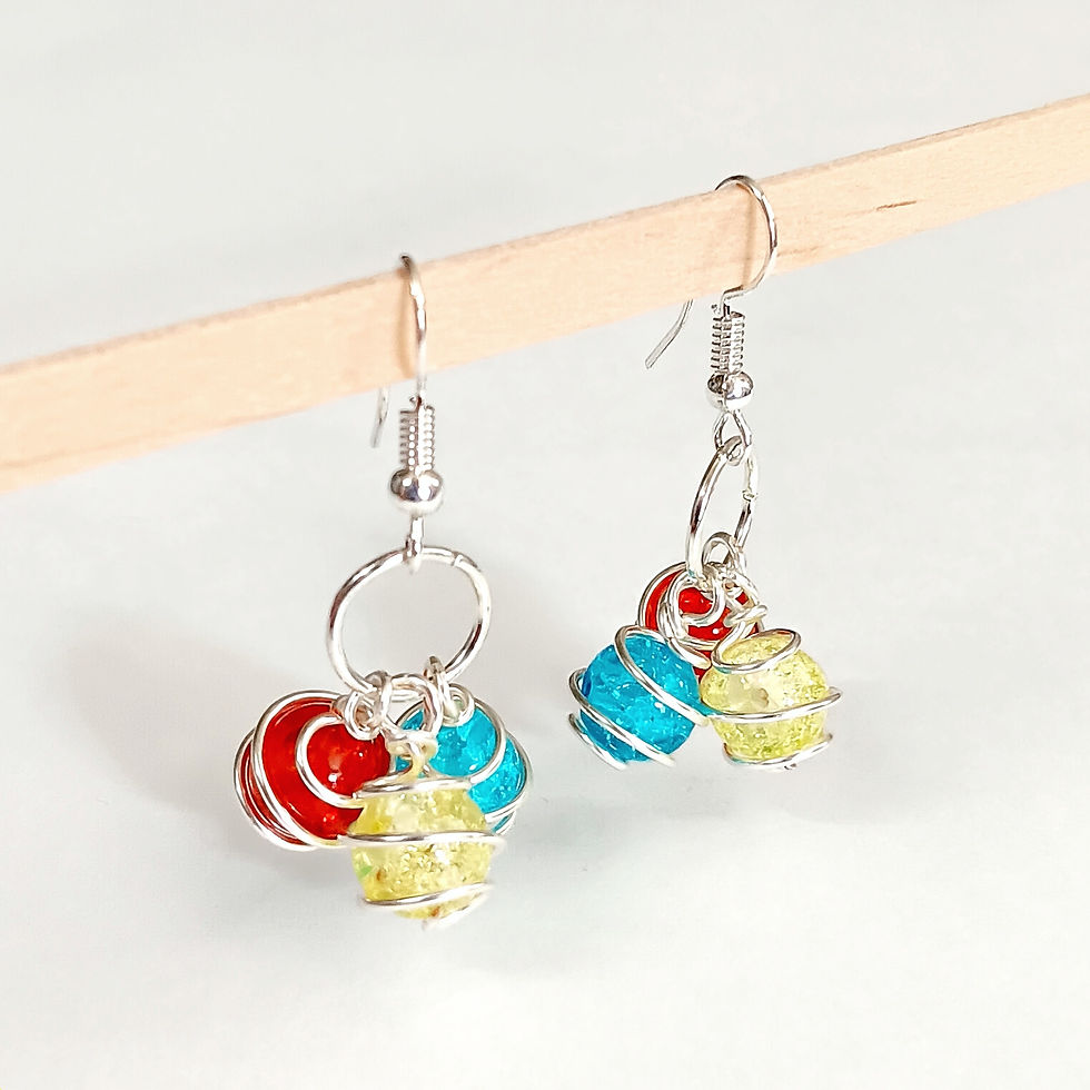 Thumbnail: Wire Wrapped Bright Bead Dangle Earrings