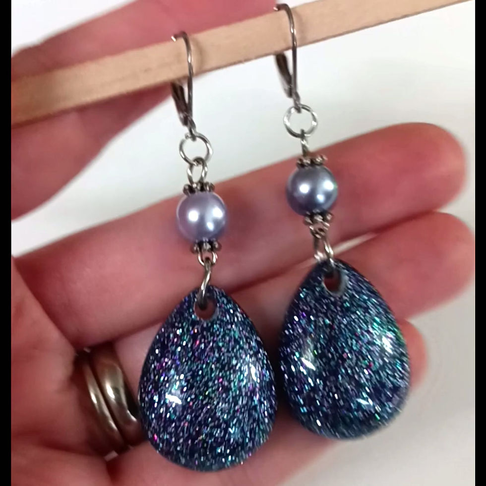 Thumbnail: Long Black Gray Sparkle Earrings