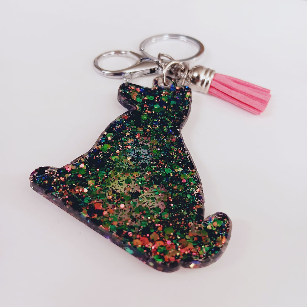 Thumbnail: Pink Black Shift Glitter Dog Cat Holographic Resin Keychain