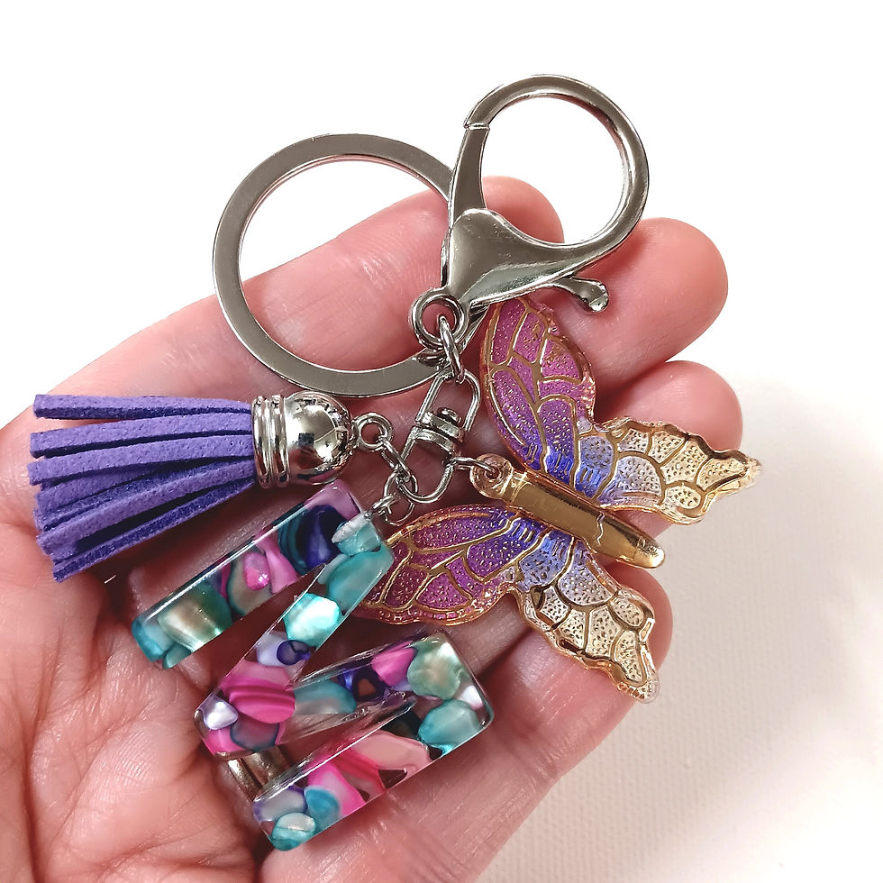 Thumbnail: Pink Purple Stone Resin Letter "M" Butterfly Keychain