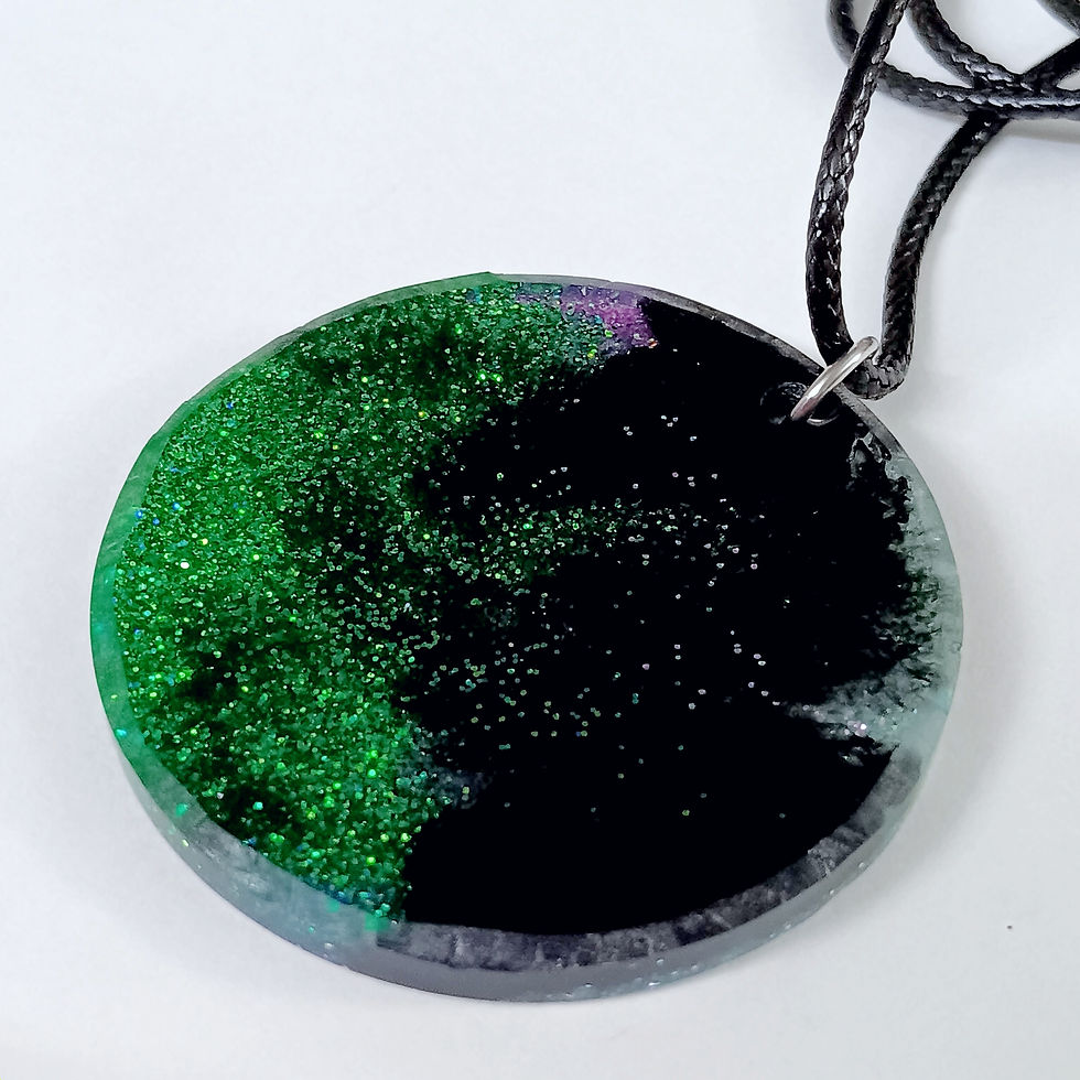 Thumbnail: Black Purple Green Resin Sparkle Necklace