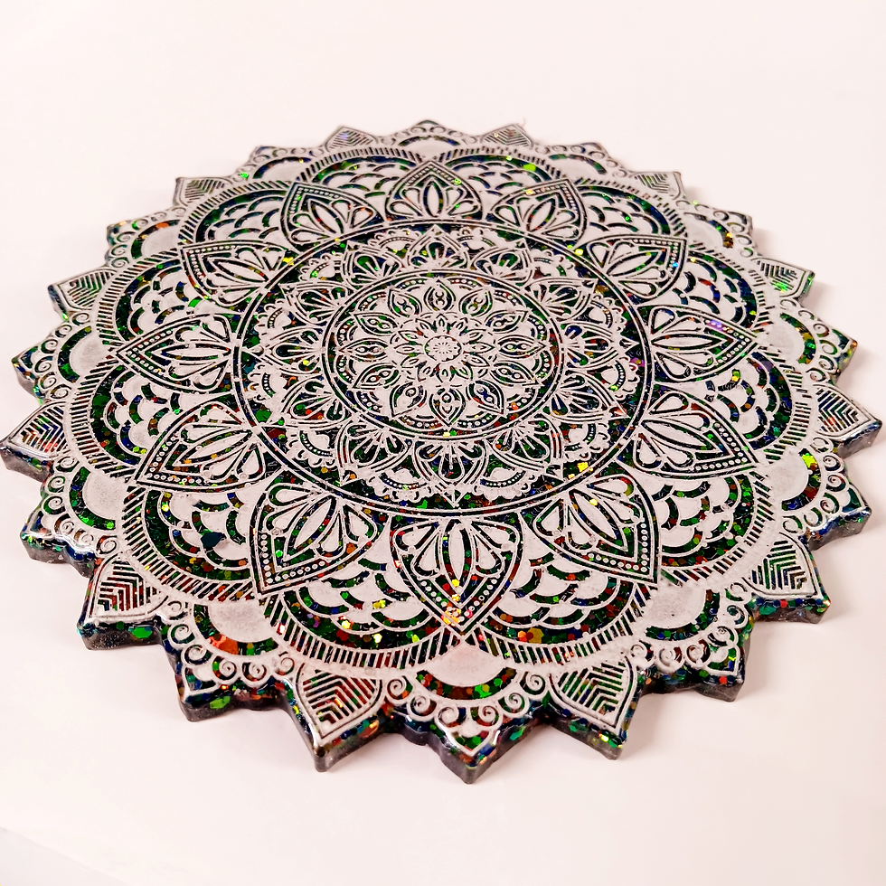 Thumbnail: Green Holographic Glitter Mandala Resin Coaster