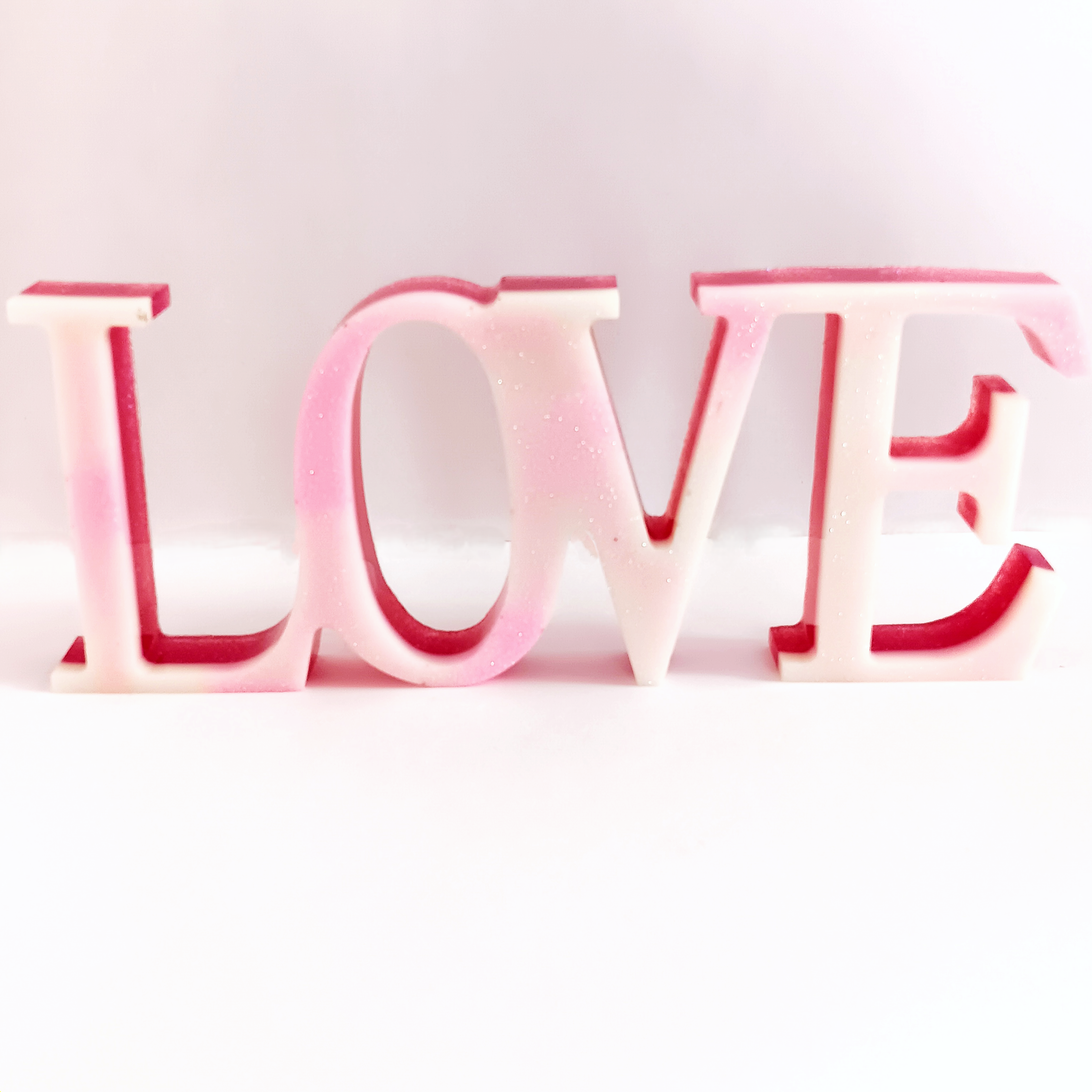 White Pink Glitter Resin Love Sign