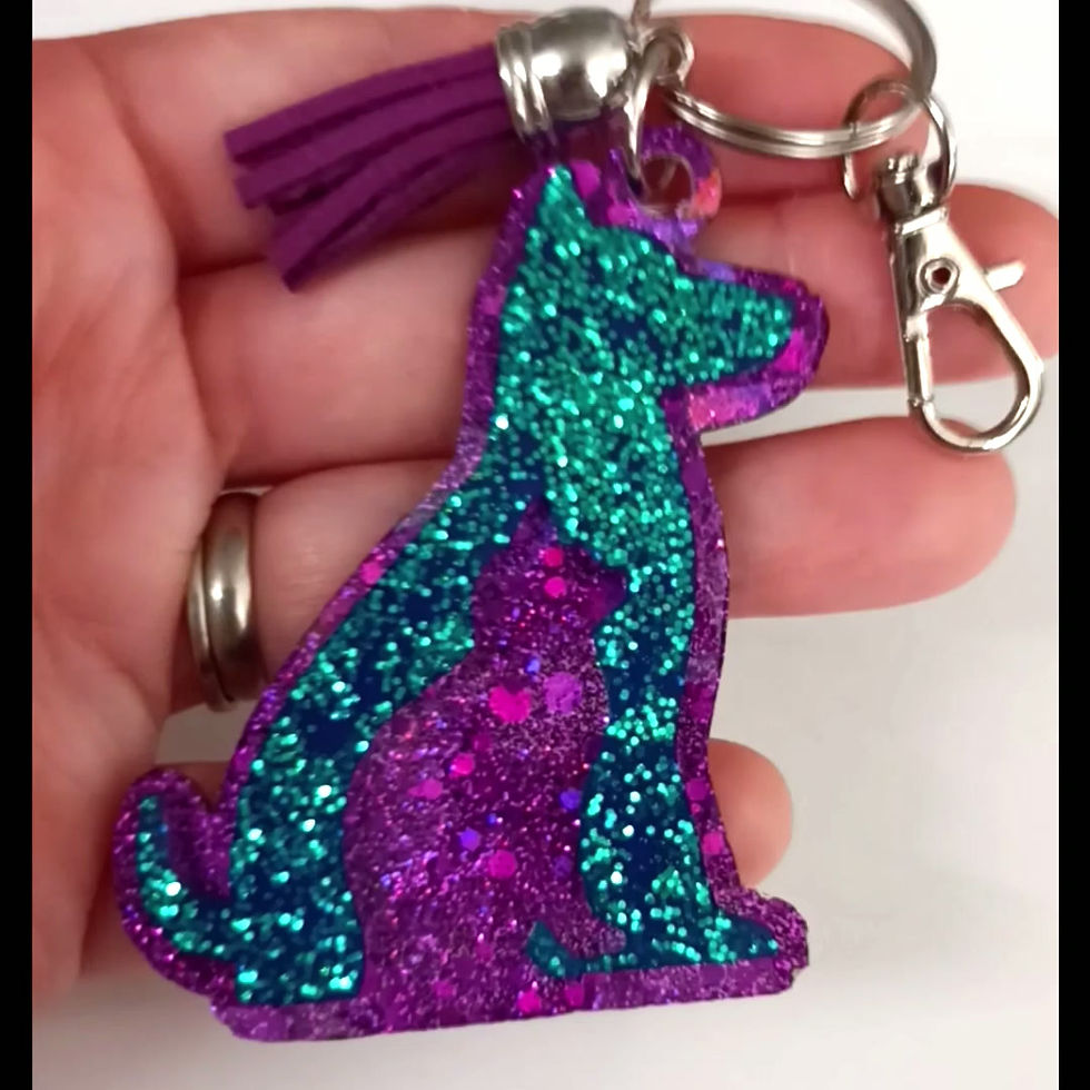 Thumbnail: Purple Blue Glitter Dog Cat Holographic Resin Keychain
