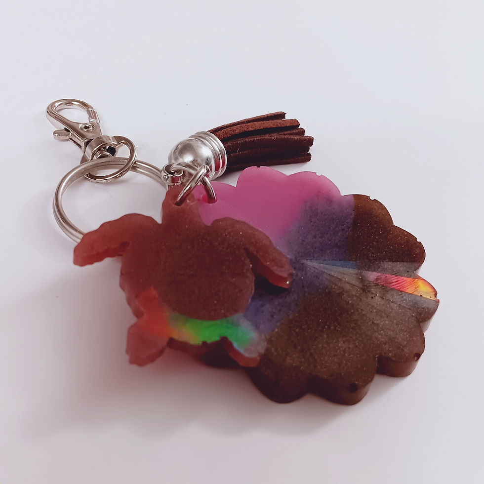 Thumbnail: Pink Brown Holographic Resin Flower Turtle Keychain